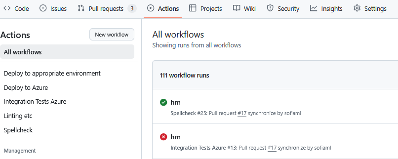 One can view workflows and runs of them in a GitHub repository under the "Actions" tab.