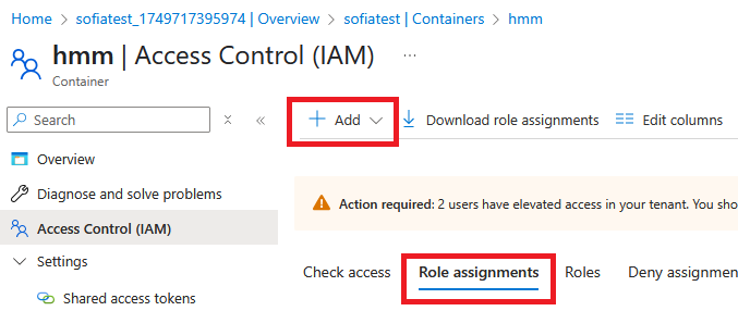 Add a role assignment to the target container.