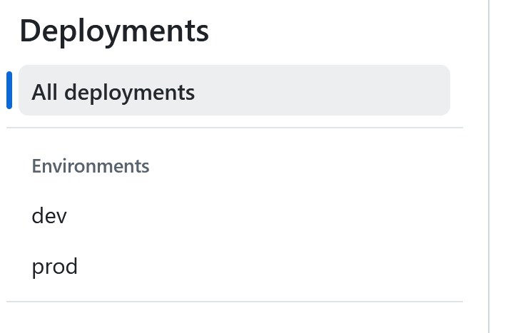 In the deployments view there is a list of environments.