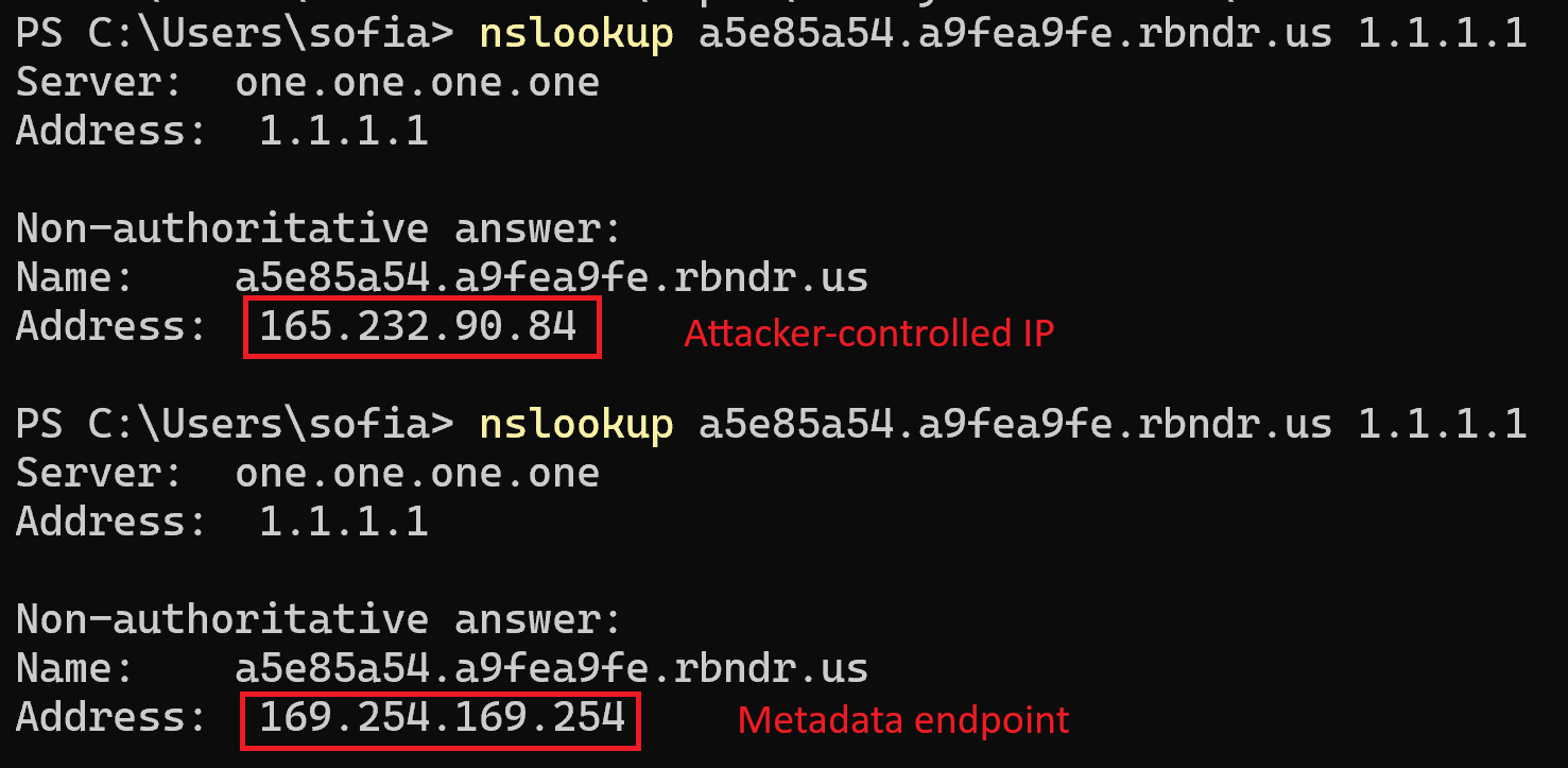 Running nslookup a couple of times shows that the host resolves to two different IPs.